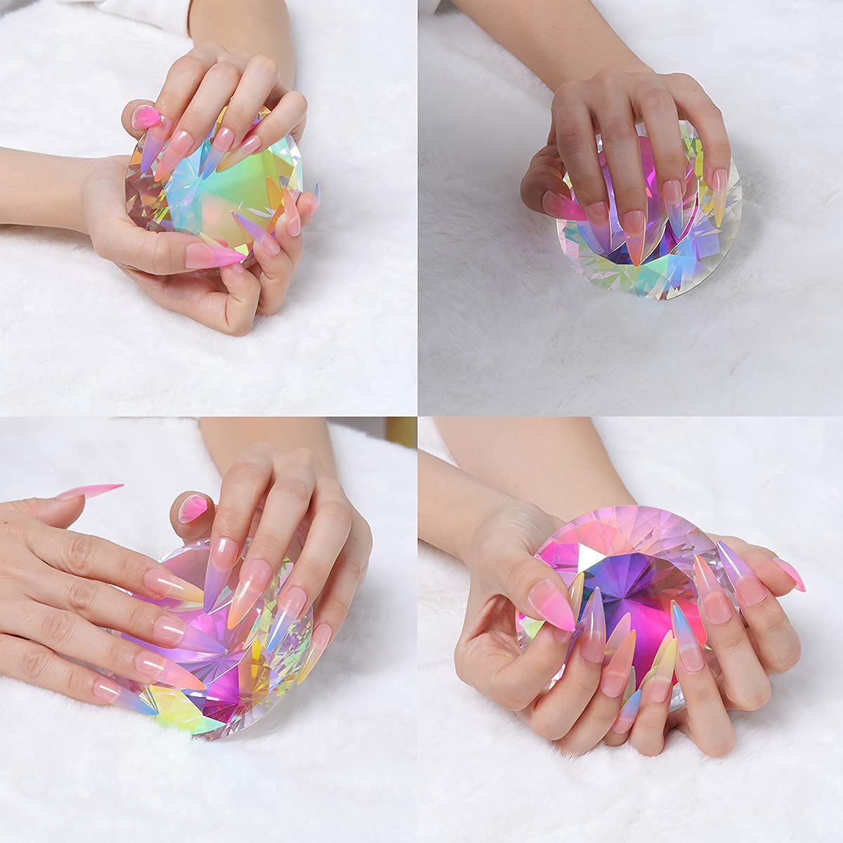 Bundle of 1pc 100mm AB-Coated Crystal Diamond Paperweight and 4pc AB Coated Crystal Diamond Suncatcher Rainbow Maker