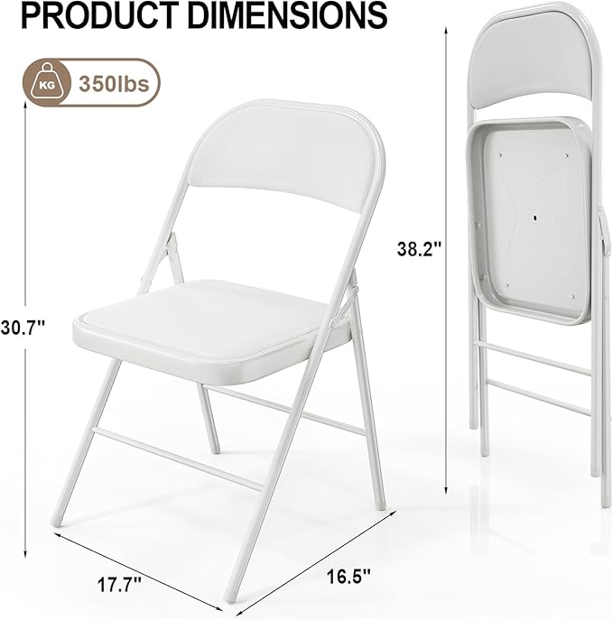 VINGLI 20 Pack Folding Chairs with Padded Seats, Metal Frame with Pu Leather Seat & Back, Capacity 350 lbs, White