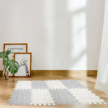 8 PCS Soundproof Interlocking Rug Pad 11.8 x 11.8 x 0.4 Inch, Non Slip Rug Pads, Noise Reduction Protective Cushioning Puzzle Foam Padding, Safe for All Floors and Finishes, Grey and White