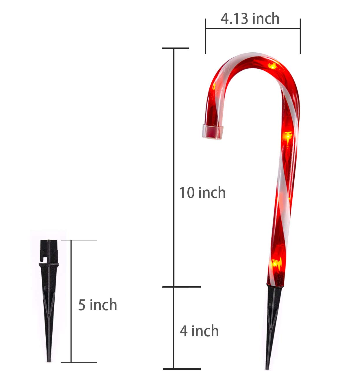 Christmas Candy Cane Lights Outdoor Pathway -10 Pack Lighted Candy Cane Pathway Markers Lights Walkway, 10 inch Candycane Christmas Sidewalk Outdoor for Yard Lawn Decorations