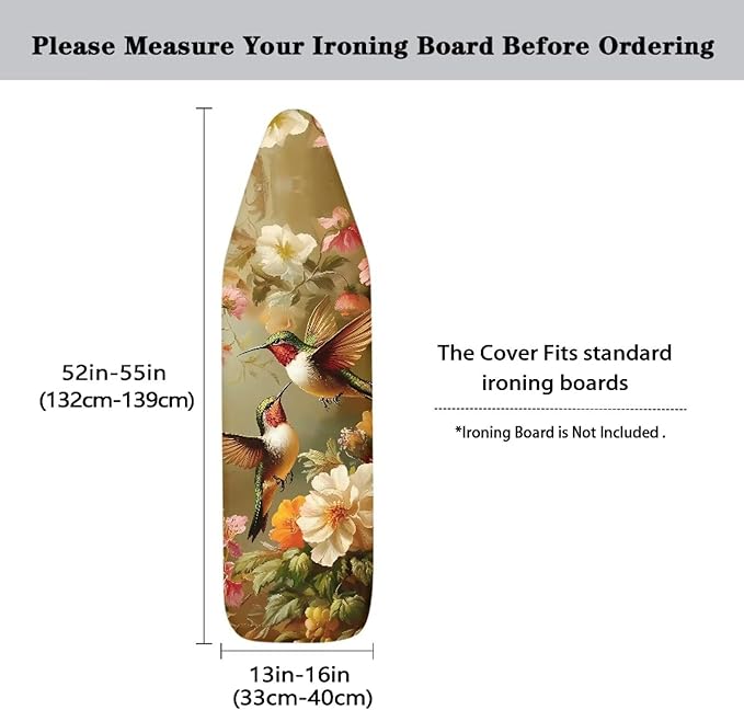 Hummingbird Flower Cover for Ironing Board 15x54 Inch Standard Size Iron Board