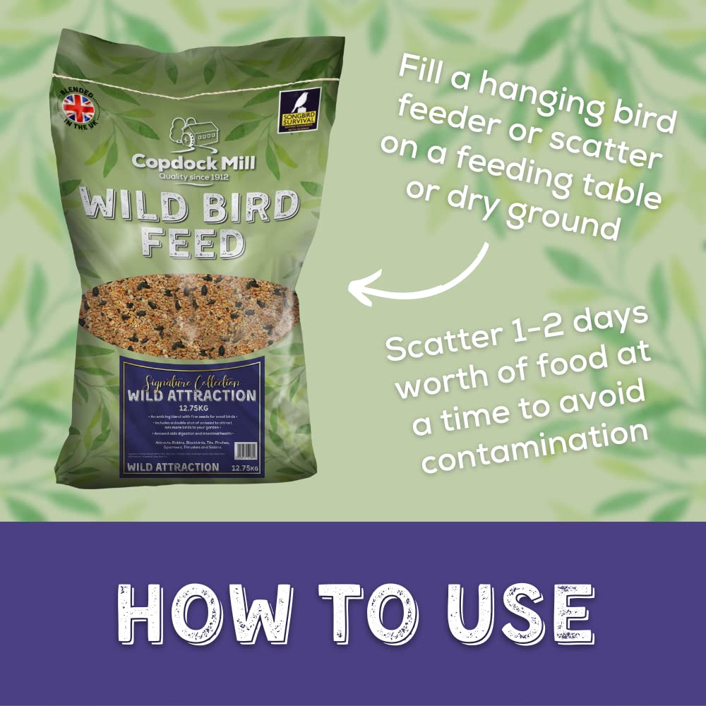 Copdock Mill Wild Bird Seed 12.75kg, Signature Collection Wild Attraction – All Year-Round Bird Food – 100% Natural Ingredients with Peanuts for Wild Bird – Suitable for All Wild Bird Species