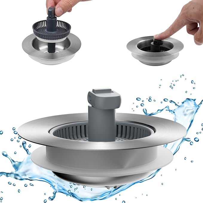 Hibbent Upgraded 3 in 1 Kitchen Sink Drain Strainer and Stopper Combo,