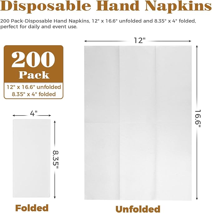 GINKGO 200 Pack Disposable Linen-Feel Guest Hand Towels, Thick & Absorbent
