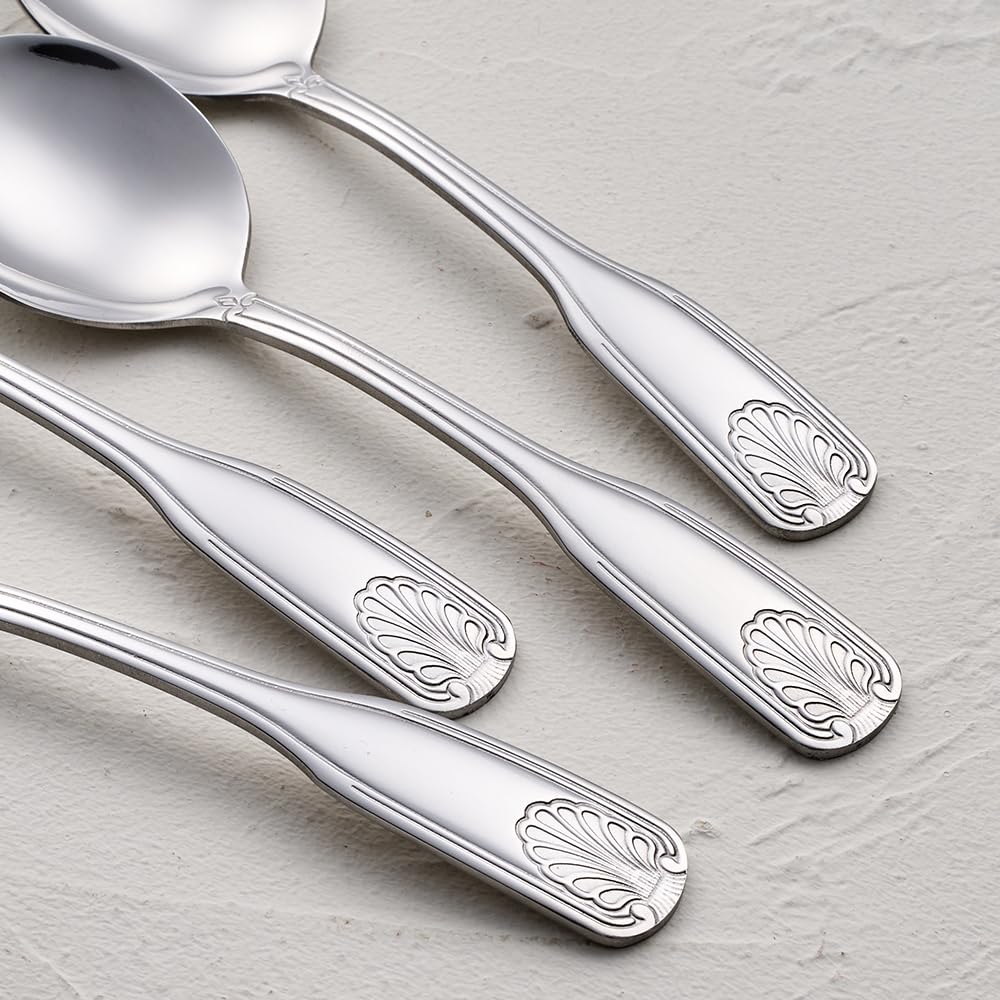 Deeny Jarte 12-Piece Soup Spoon Set, 6.4-Inch Stainless Steel Round Spoons Dessert Spoons, Shell Pattern Teaspoons, Mirror Polished spoons silverware, Dishwasher Safe