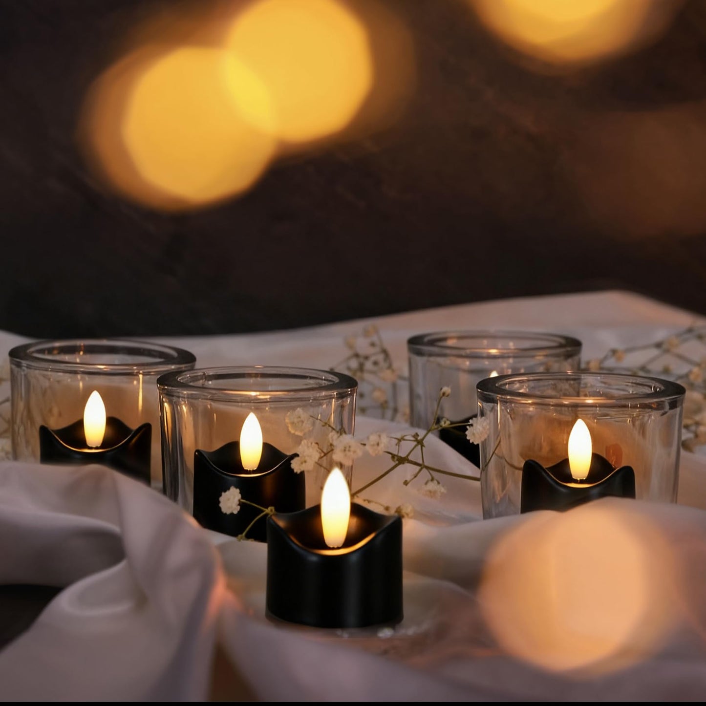 7LinRay 48 Pack Black Flameless Tealight Candles, Battery Operated Tea Lights Realistic Flickering LED Votive Candles for Wedding, Halloween, Party, Home Decor