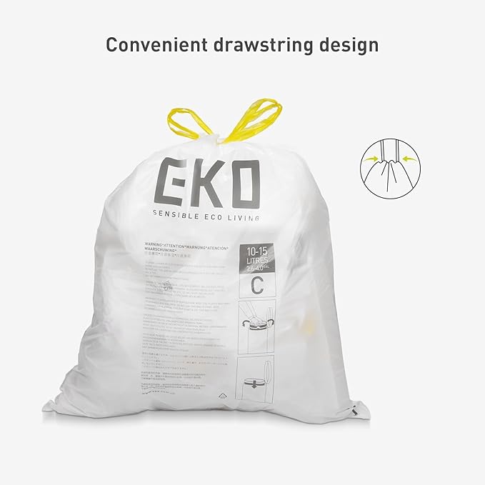 EKO 4 Gallon / 10-15 Liter, Extra-Strong Unscented Garbage Bags, Easy-Dispense