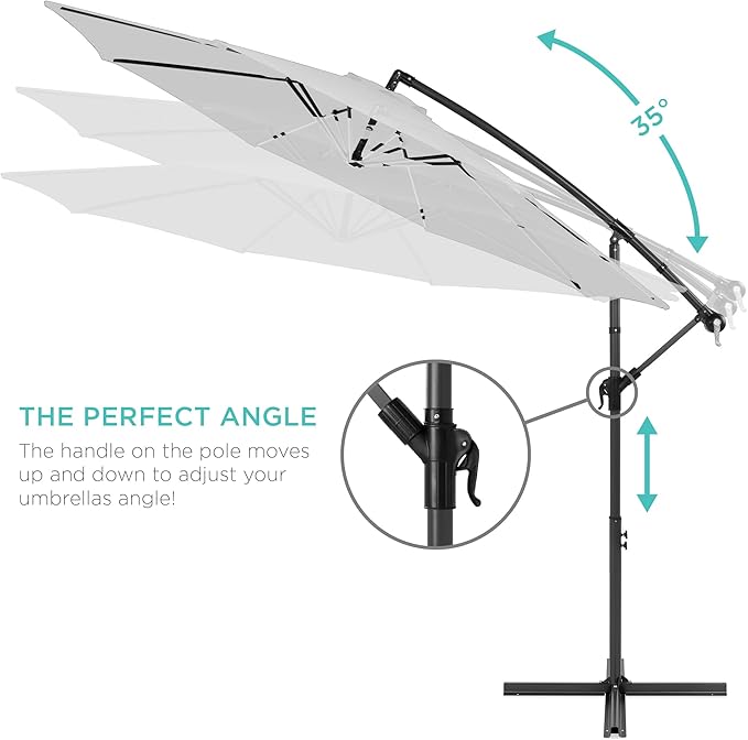 Best Choice Products 10ft Offset Cantilever Hanging Market Patio Umbrella, 8 Sturdy Ribs, Easy Adjustment - Fog Gray