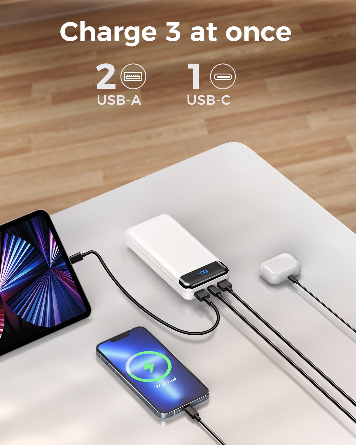 Portable Charger Power Bank 40000mAh Powerbank PD 30W and QC 4.0 Fast Charging External Battery Pack with USB-C LED 3 Outputs & 2 Inputs Portable Charging for iPhone 15 14 13 pro, Samsung