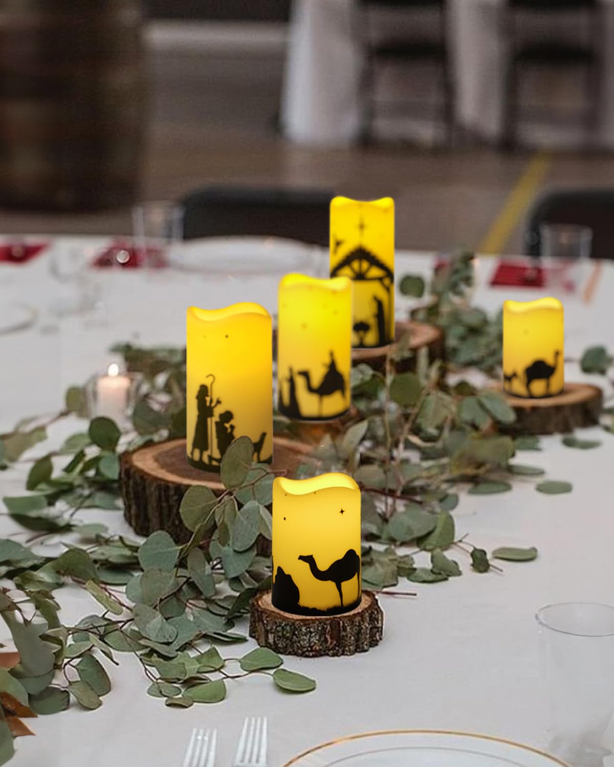 ONEIHOMM 5 Pcs Christmas Nativity Scene Candles with 6H Timer
