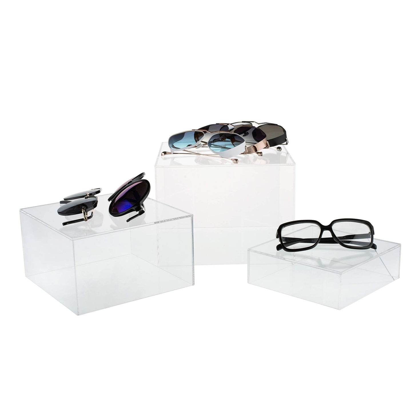 Red Co. Set of 3 Crystal Clear Acrylic Cube Display Nesting Risers with Hollow Bottoms, Transparent