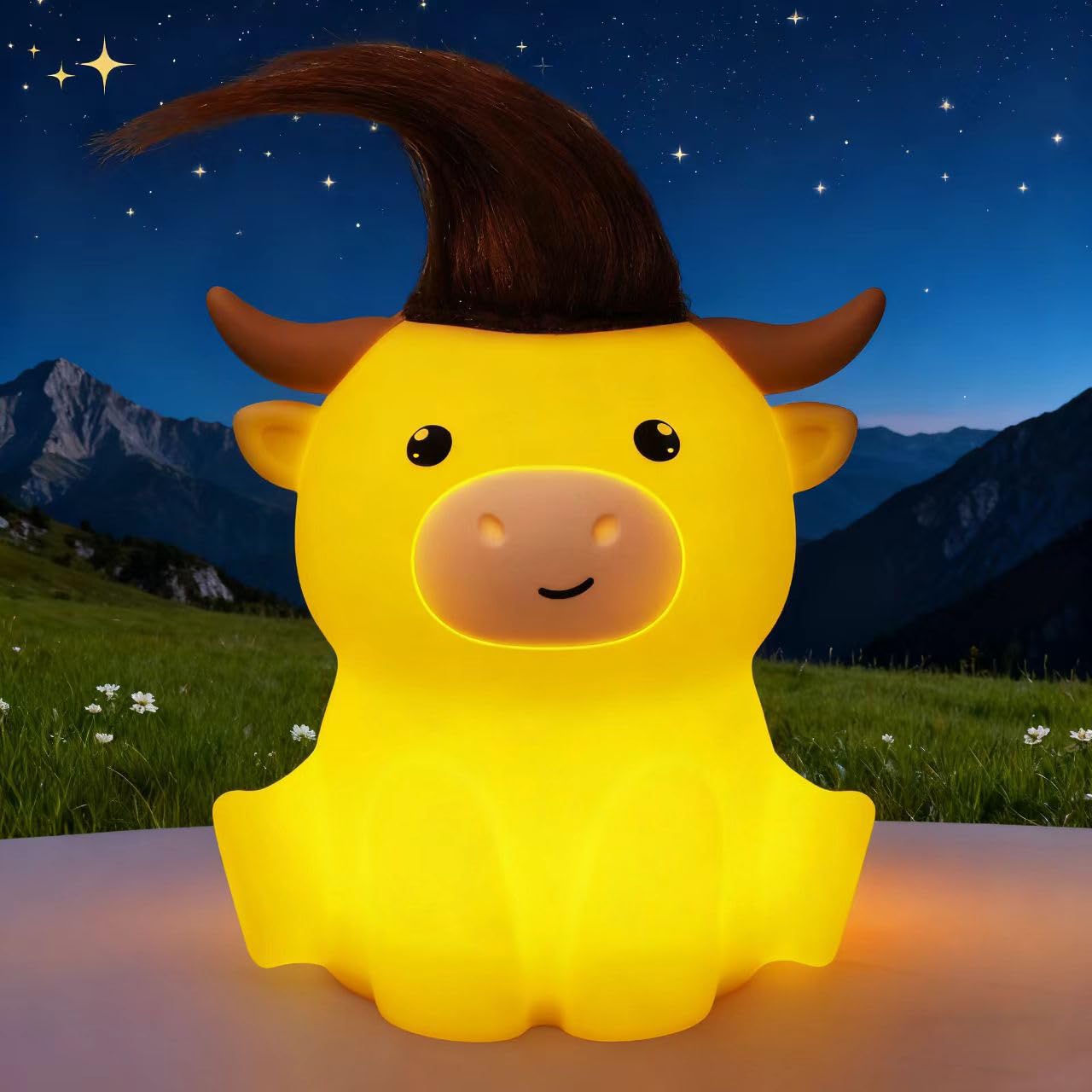 DREAMING MY DREAM Highland Cow Night Light,Cute Dimmable Farm Animal Highland Cattle Lamp,Soft Bedside Lamp for Nursery Bedroom,Decor Gifts for Adults Kids Boys Girls Christmas Gifts
