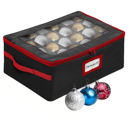 HOLDN’ STORAGE Christmas Ornament Storage Box with Dividers - Fits 48-3” Ornaments, 2 Removable Trays, Durable & Space-Saving, Clear Top Lid, Fits Underbed, Charcoal