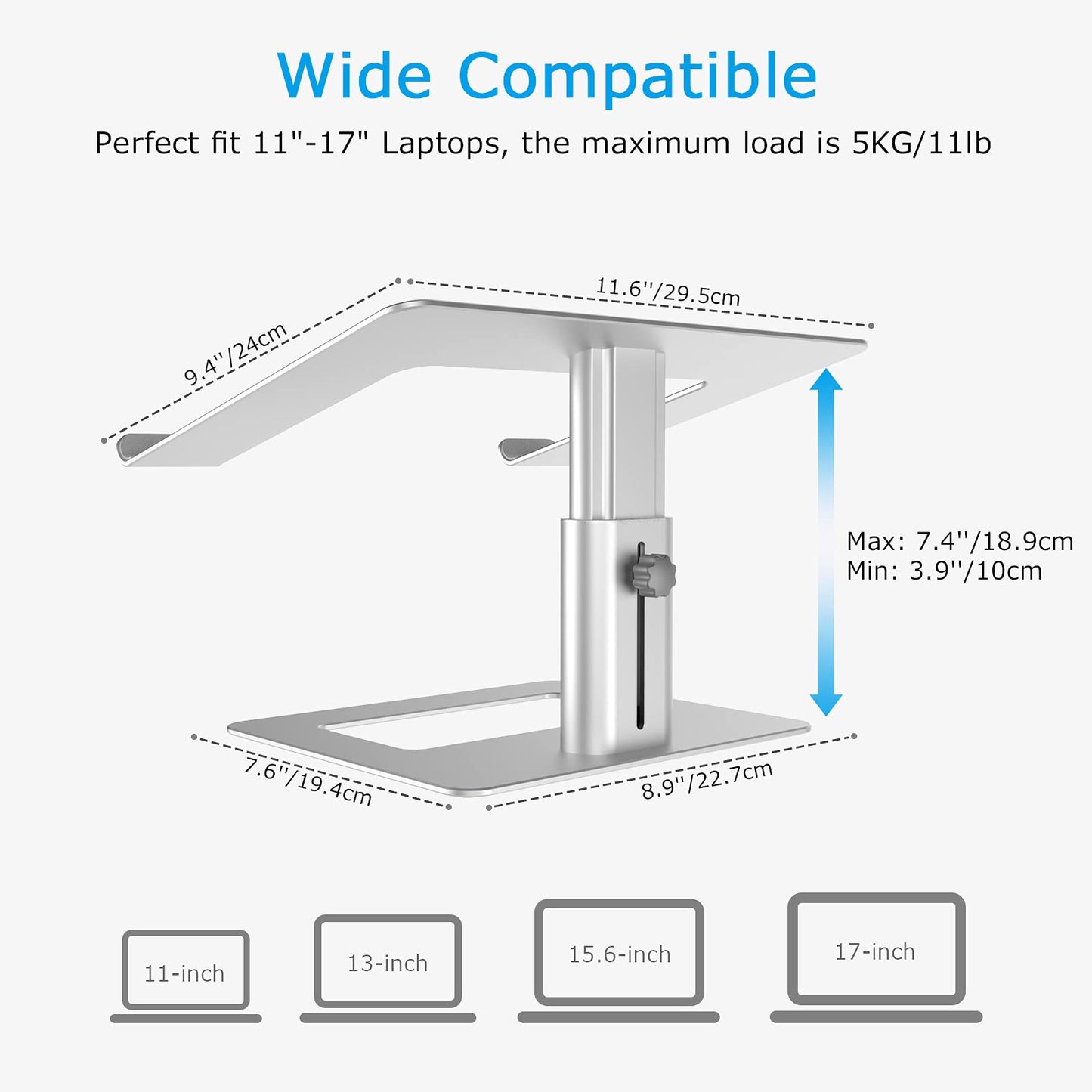 BoYata Laptop Stand, Ergonomic Aluminum Height Adjustable Computer Stand Laptop Riser Holder for Desk, Compatible with MacBook Pro/Air, Dell, Lenovo, HP, Samsung, More Laptops 11-17"