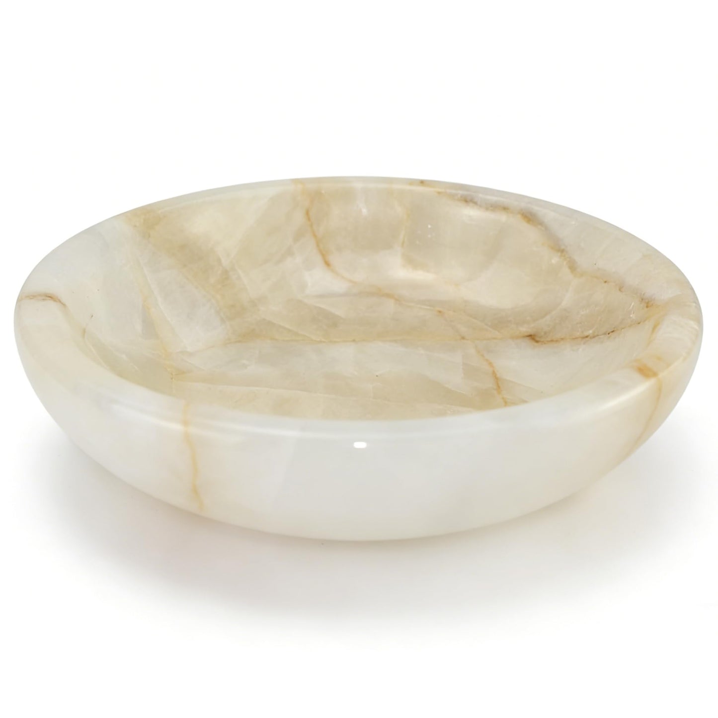 YeasHome Calcite Stone Bowl, D20 Natural Crystal Bowl for Decor - Hand Carved Decorative Bowl for Centerpiece, Coffee Table, Yoga Meditation, Gift Idea (Marbled Pattern)