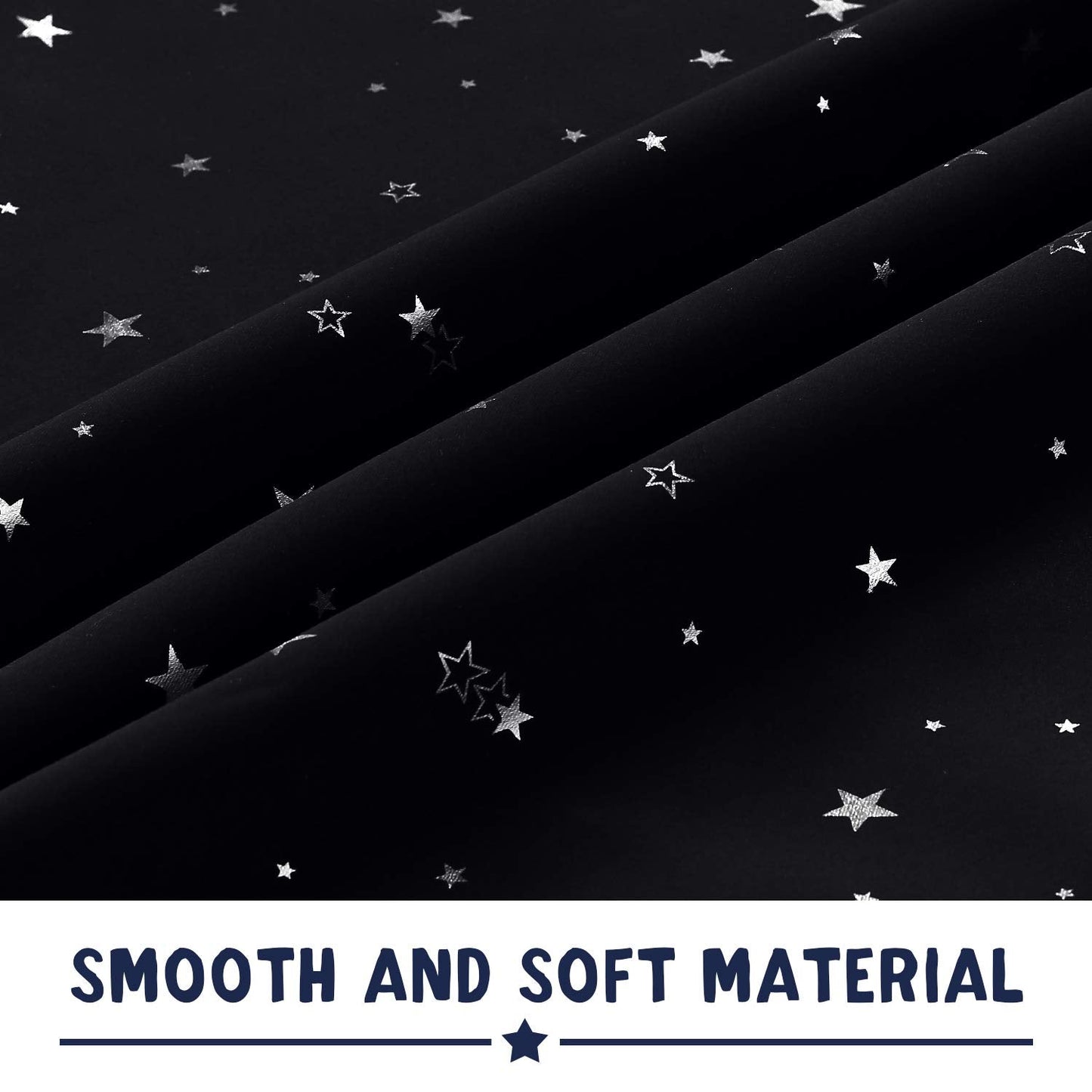 PrinceDeco Blackout Kids Curtains for Bedroom Thermal Insulated Silver Twinkle Star Curtains for Boys Antique Grommet Top Window Treatment 2 Panels Drape for Nursery (52" W x 84" L, Black/Silver)