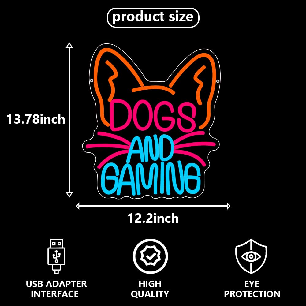 RuCvixkt Dog Gaming Neon Sign for Wall Decor, Game Neon Lights for Bedroom Man Cave Game Room Home Party Decor, Gift for Boy Women Party Birthday Christmas