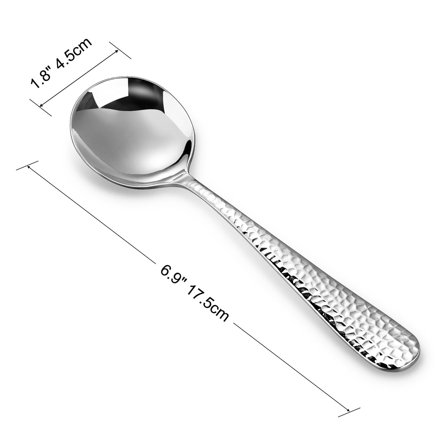 KEAWELL Premium 4-Piece Louise Hammered Spoons Set, 18/10 Stainless Steel, Set of 4, Fine Spoon Set with Round Edge, Dishwasher Safe (7" Soup Spoons)