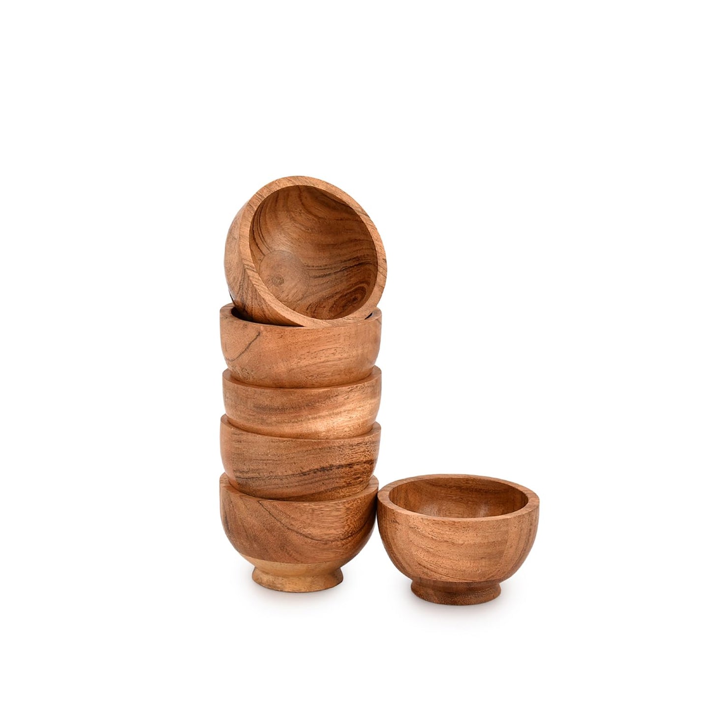 Kimona Snack Bowl Acacia Wood for serving dip sauce snack rice salt & Condiments | Charcuterie board accessories (3" X 3" X 2") (Set of 6)