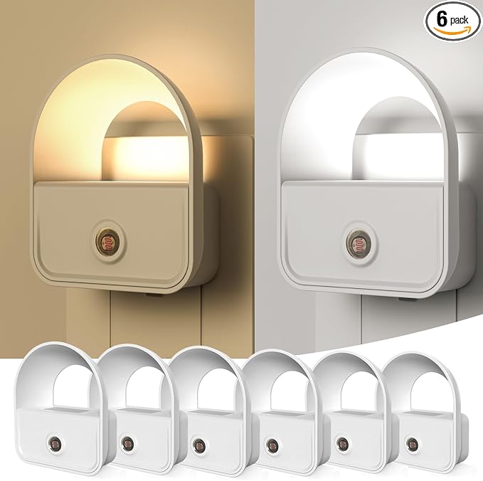 6 Pack Night Light Plug in, LED Nightlights with Smart Dusk to Dawn Nightlight, Plug into Wall Nightlights Suitable for Bedroom, Bathroom, Hallway, Kitchen, Stairs (Warm + White)