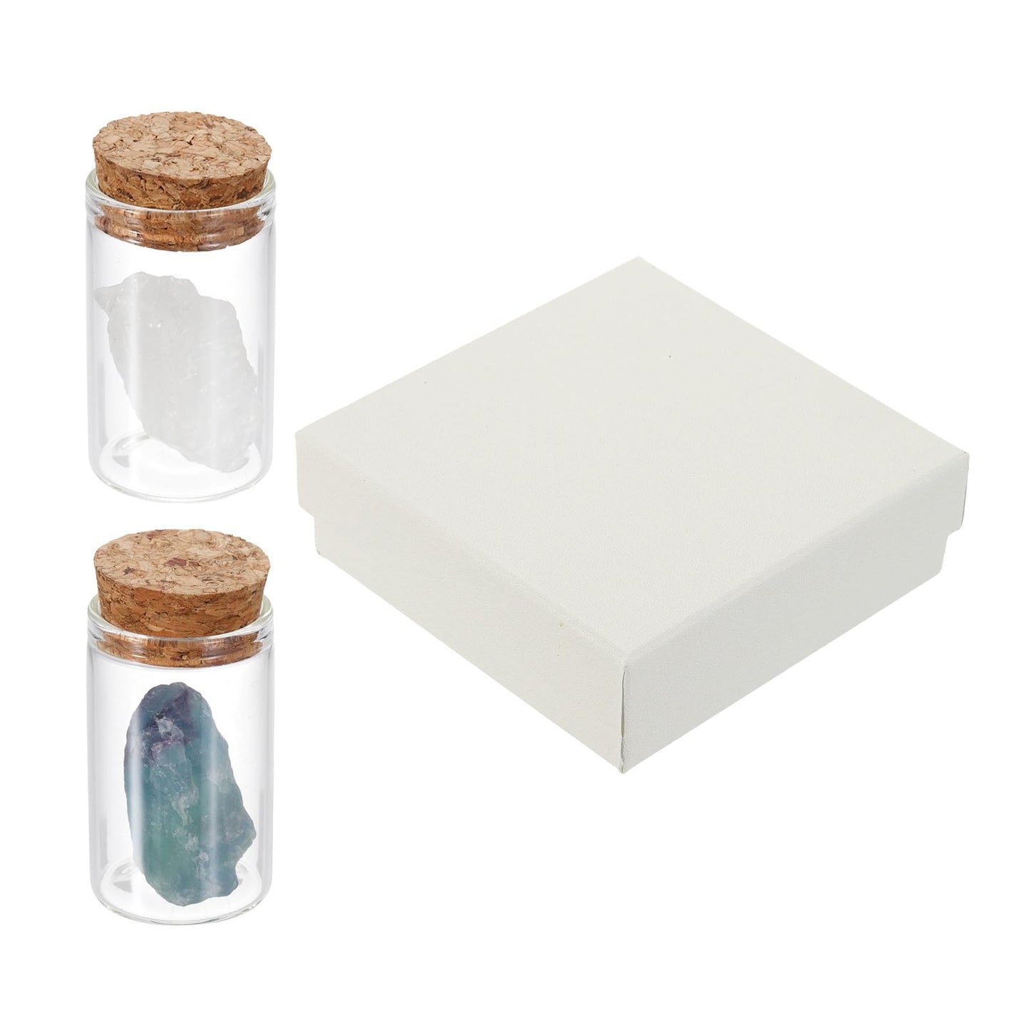uxcell 2Pcs Crystal Gemstone Bottles, Natural Crystal Stone Bulk with Glass Display Jar Mini Stuff Collectible Adornments for Home Office Centerpiece Collection Gift, White/Purple