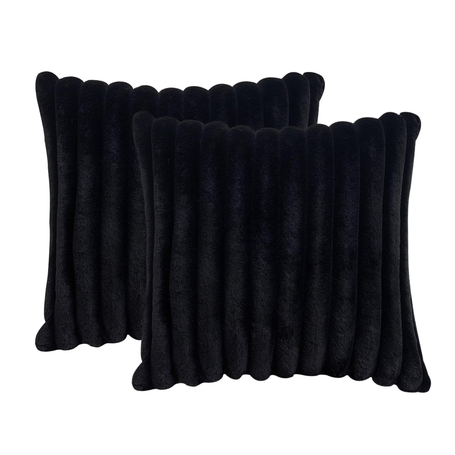 GriNeed Throw Pillow Covers Decorative Faux Fur Set of 2 18x18 Inch Pillow Covers, Soft Black Striped Pillowcases for Couch Sofa Bed Living Room, Fluffy Cute Home Boho Accent Fuzzy Decor