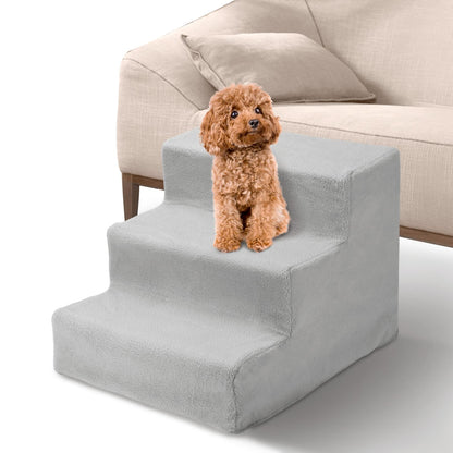 Youyijia Dog Steps 3 Steps Pet Stair Step for Bed 45x35x30cm Pet Stairs Pet Ladder with Washable Non Slip Plush Cloth Cover for Dogs and Cats (Grey)
