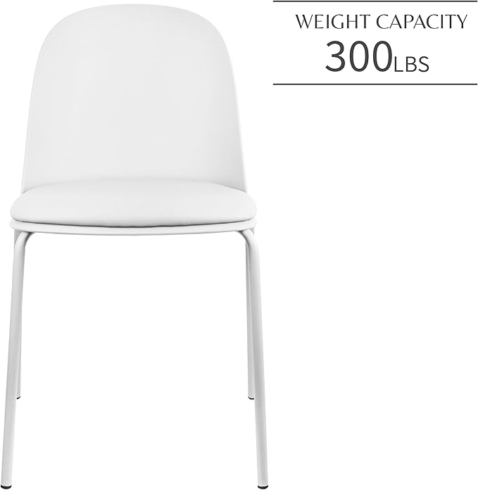 2xhome Modern Stackable Armless Dining Chair | Plastic Shell Seat with Metal Legs | Indoor or Outdoor Use | Home Kitchen Patio (2, White, Padded Seat)