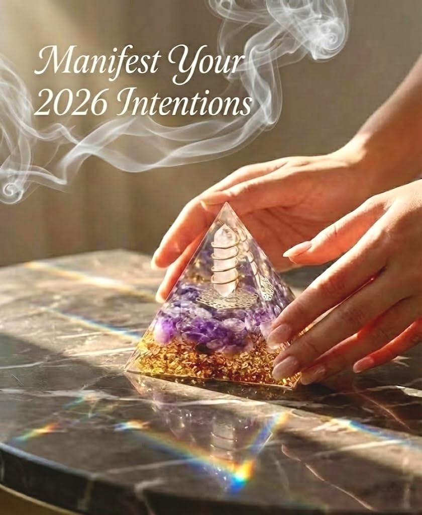 L&A Amethyst Orgonite Pyramid Decor – Focus & Stress Relief Crystal for Office Desk – Natural Healing Stone for Success, Productivity, Meditation & Valentine’s Gift (Purple, 2.4")