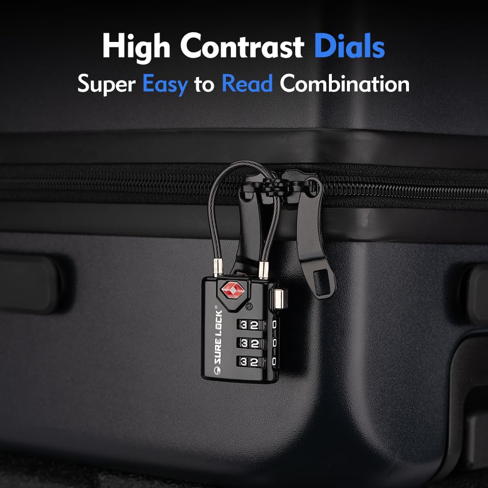 SURE LOCK TSA Compatible Travel Luggage Locks, Inspection Indicator, Easy Read Dials - 2 pack