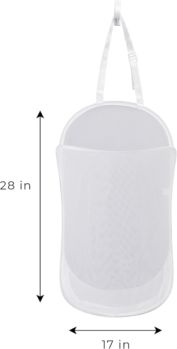 Smart Design Deluxe Mesh Over The Door Pop Up Hamper w/ Hook & Adjustable Strap