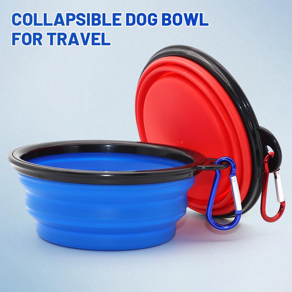 Dog Bowl Pet Collapsible Bowls, 2 Pack for Cats Dogs, Portable Pet Feeding Watering Dish for Walking Parking Traveling with 2 Carabiners (Small, Blue+Green)