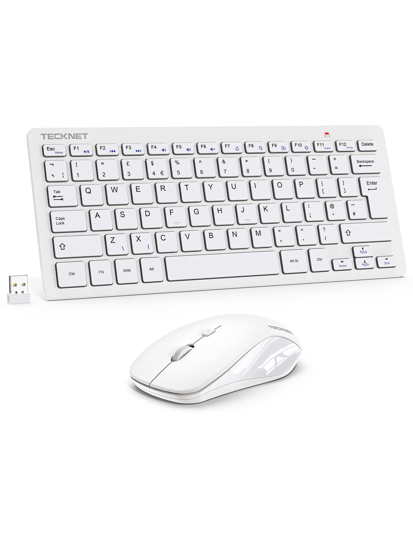 TECKNET Mini Wireless Keyboard and Mouse Set, 2.4G Cordless USB Keyboard and Silent Mouse Comb with Nano USB Receiver, 12 Multimedia Shortcuts for Computer, PC, Laptop, Desktop, Android Smart TV