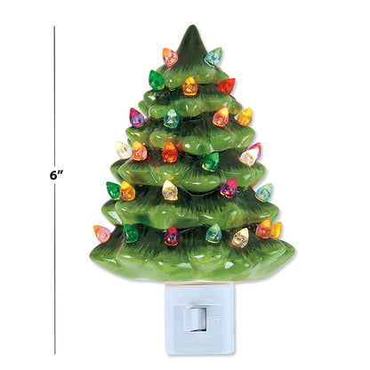 Current Christmas Night Light - Green Tree Christmas Night Light Plug Into Wall, 6" Ceramic, Holiday Decorations, Winter Home Décor