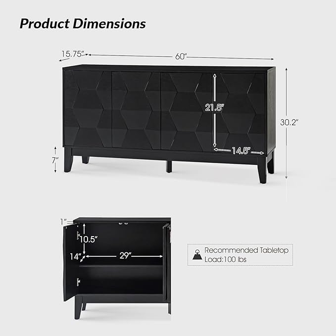 HULALA HOME Mid Century Sideboard Buffet Cabinet