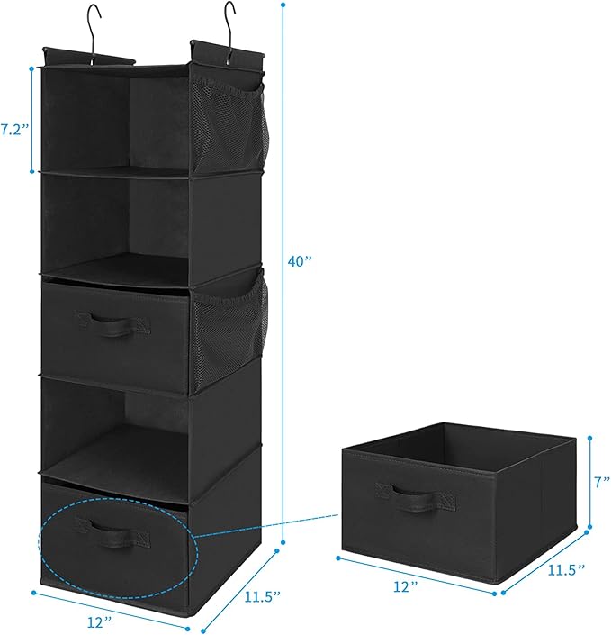 MAX Houser 5 Tier Shelf Hanging Closet Organizer, Cloth Hanging Shelf