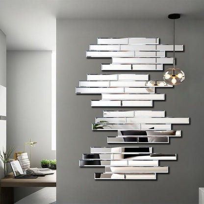 VOHJD Artisan Set of 4 Silver Beveled Wall Decor Mirrors - 24x8 Inch Each, Creative Combination Design for Modern & Farmhouse Home Decor, Shatter-Resistant Glass with Wood Backing