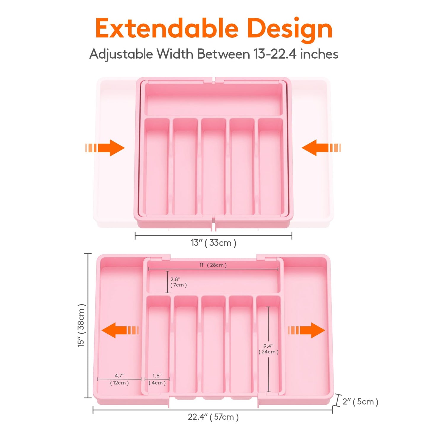 Lifewit Silverware Drawer Organizer, Expandable Utensil Tray for Kitchen, BPA Free Flatware and Cutlery Holder, Adjustable Plastic Storage for Spoons Forks Knives, 8.5"-14.1" x 12.1", Black