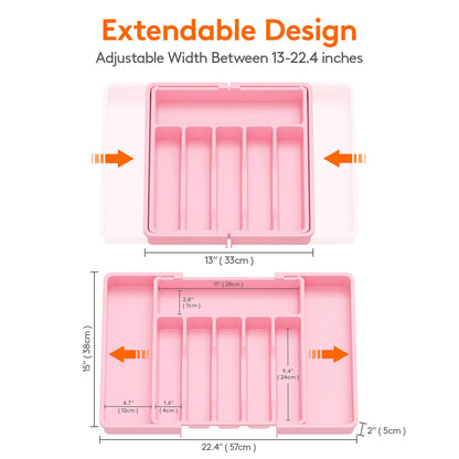 Lifewit Silverware Drawer Organizer, Expandable Utensil Tray for Kitchen, BPA Free Flatware and Cutlery Holder, Adjustable Plastic Storage for Spoons Forks Knives, 8.5"-14.1" x 12.1", Black