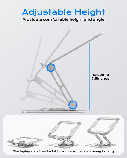 Adjustable Laptop Stand, Computer Stand with 360 Rotating Base, Ergonomic Laptop Riser Mount for Desk Foldable Protable Computer Desk Fits with MacBook Pro Air (10-16") - Black