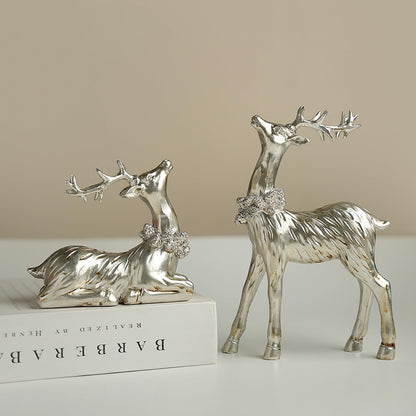 Zensounding 2PCS Christmas Deer Pendant Bedding and Standing Gold Deer Resin Home Decoration Suitable for Fireplace Living Room Dining Table Christmas Decoration (Silvery)