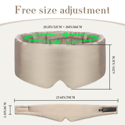 100% Mulberry Silk Sleep Mask Eye Mask for Women Man with Adjustable Band, for Side Sleeper Blackout Sleep Mask for Travel Rest and Office Large Size (Taupe)