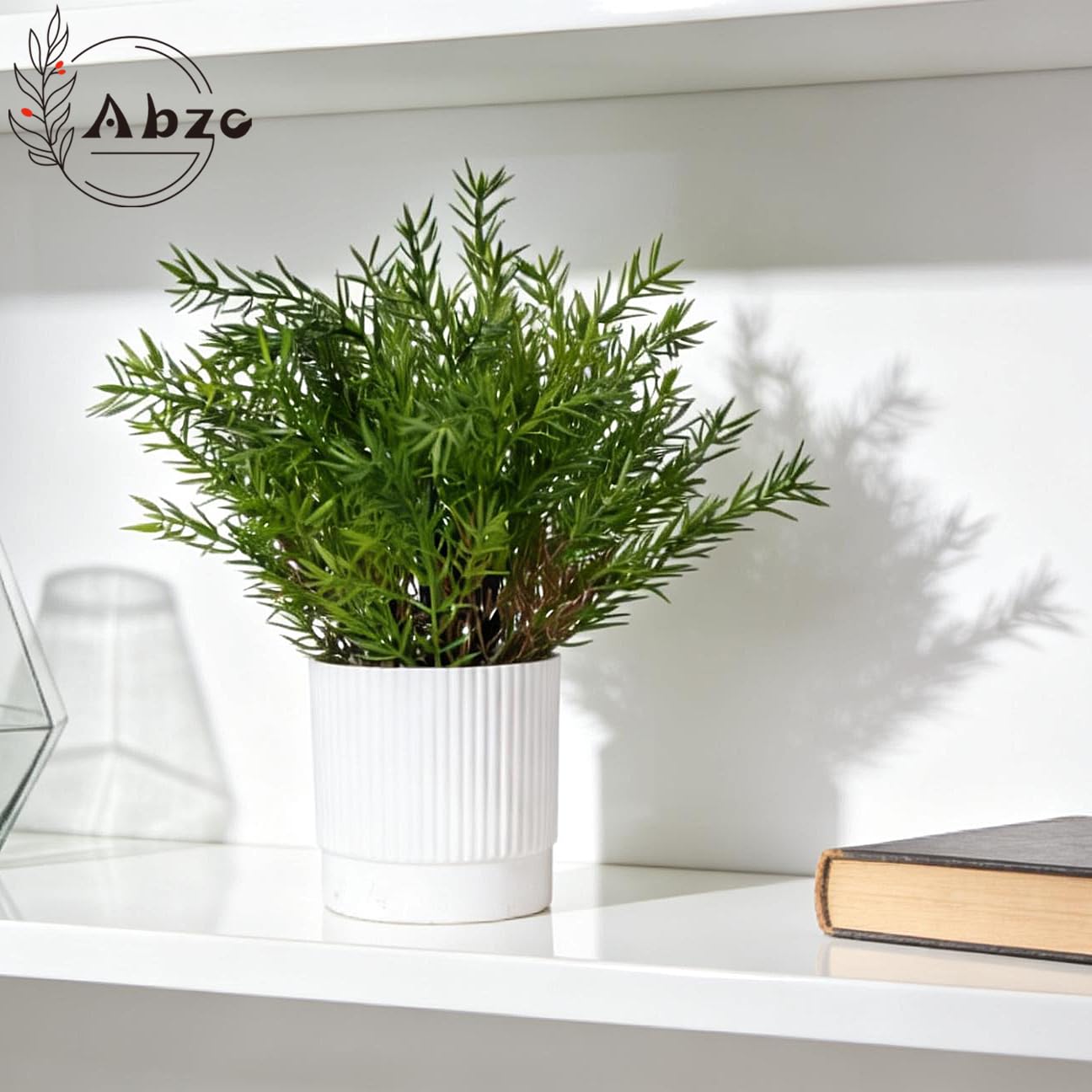 Abzo 2 Pack Fake Plants Artificial Greenery Potted Plants Small Faux Plants for Home Office Desk Farmhouse Shelf Room Bathroom Decor