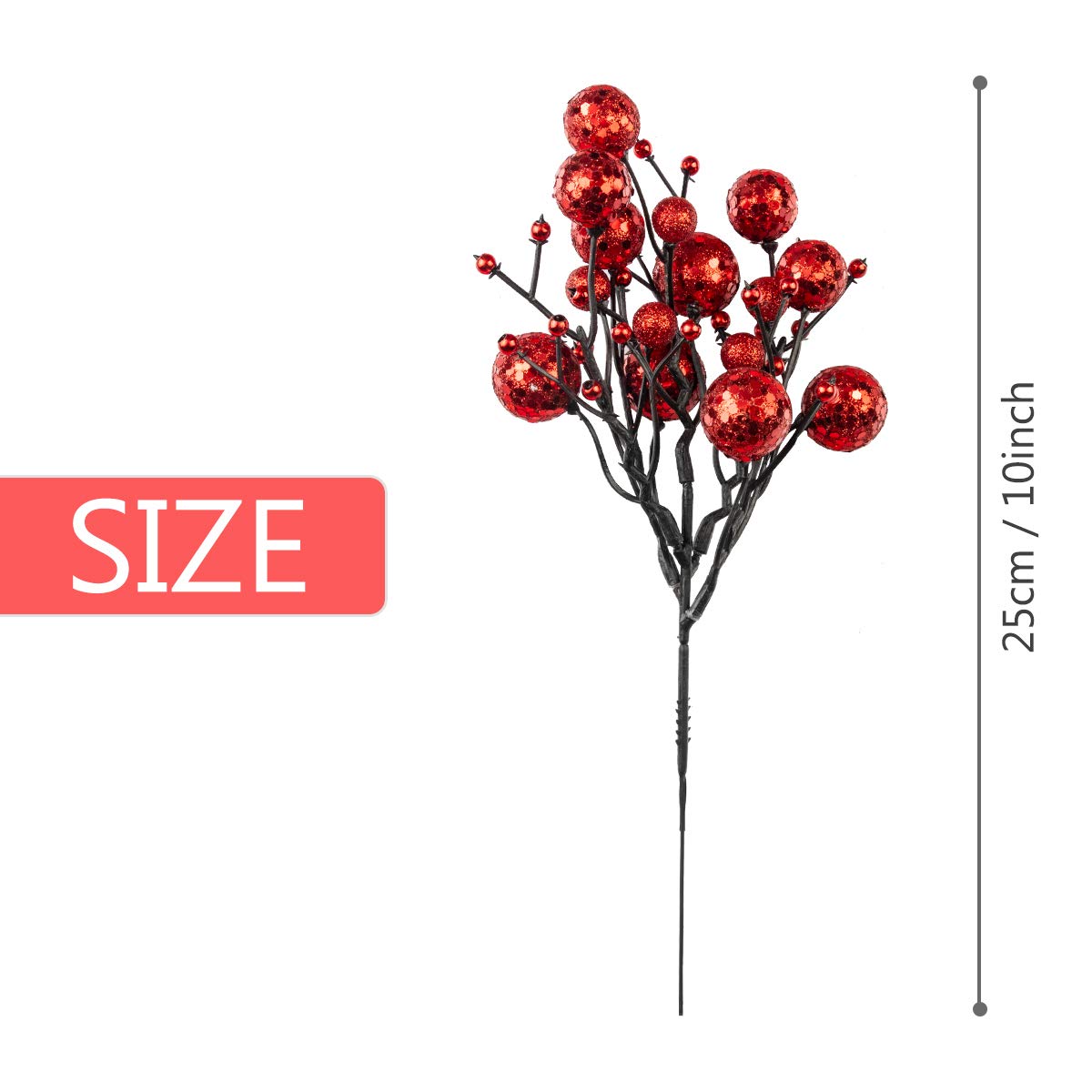KI Store Red Christmas Tree Picks Stems Pack of 9 Artificial Glittered Berry Stems Red Tree Ornaments Decoration for Xmas Tree Halloween Wreath Garland Handcraft
