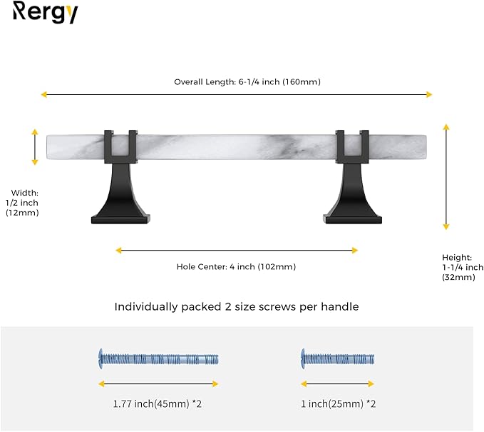 Rergy Cabinet Handles Marble Drawer Pulls and Knobs, T-Bar Hardware