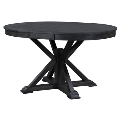 ERYE Retro Style Round Dining Table Functional Wooden Extendable Oval Dining Table with 12" Leaf and Natural Wood Grain Variation Tabletop