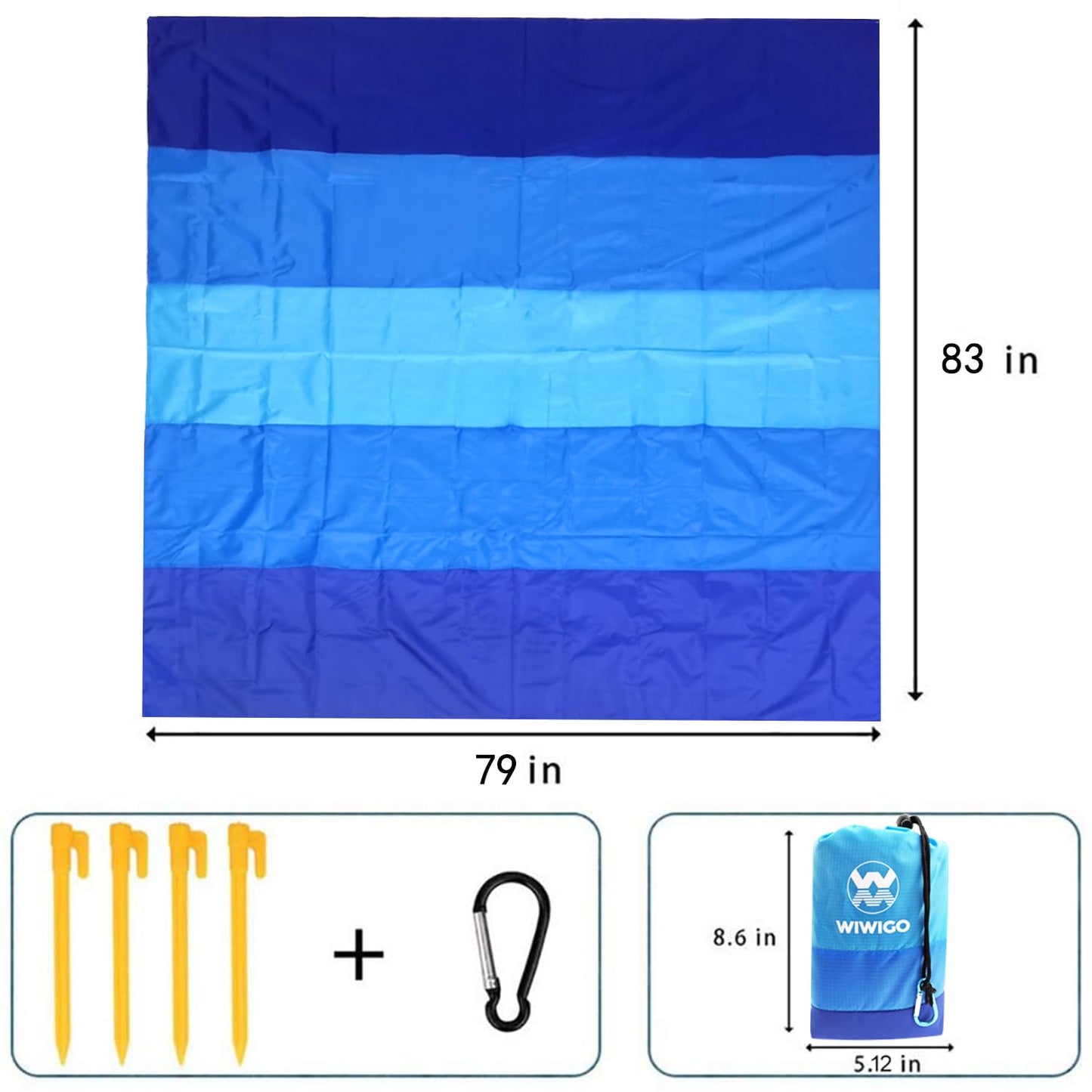 WIWIGO Beach Blanket Waterproof Sandproof Beach Mat 79" X 83"/10'x9'for 2-8 Adults Quick Drying Outdoor Picnic Mat Beach Accessories for Travel, Camping, Hiking