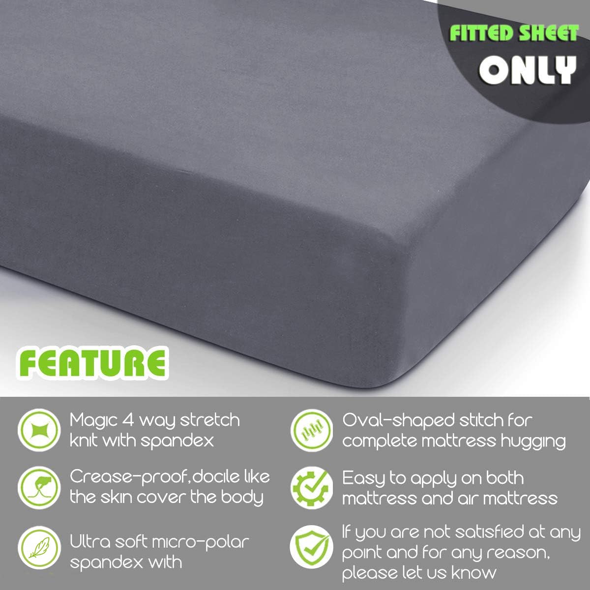 Fitted Sheet- COSMOPLUS Queen Fitted Sheet Only（No Flat Sheet or Pillow Shams）,4 Way Stretch Micro-Knit,Snug Fit,Wrinkle Free,for Standard Mattress and Air Bed Mattress from 8” Up to 14”,Gray
