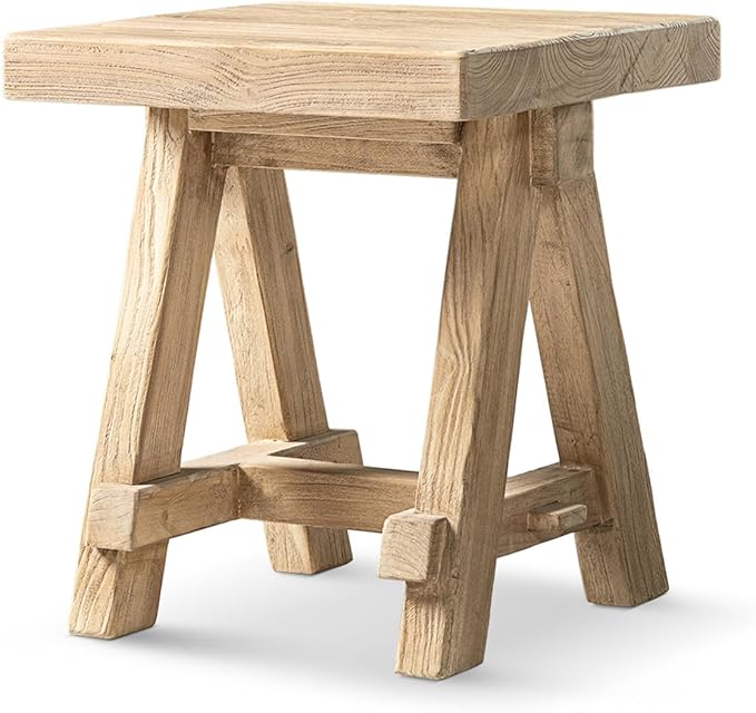 Hawthorne 18" Square Reclaimed Elm Trestle Side Table Heritage Light Natural