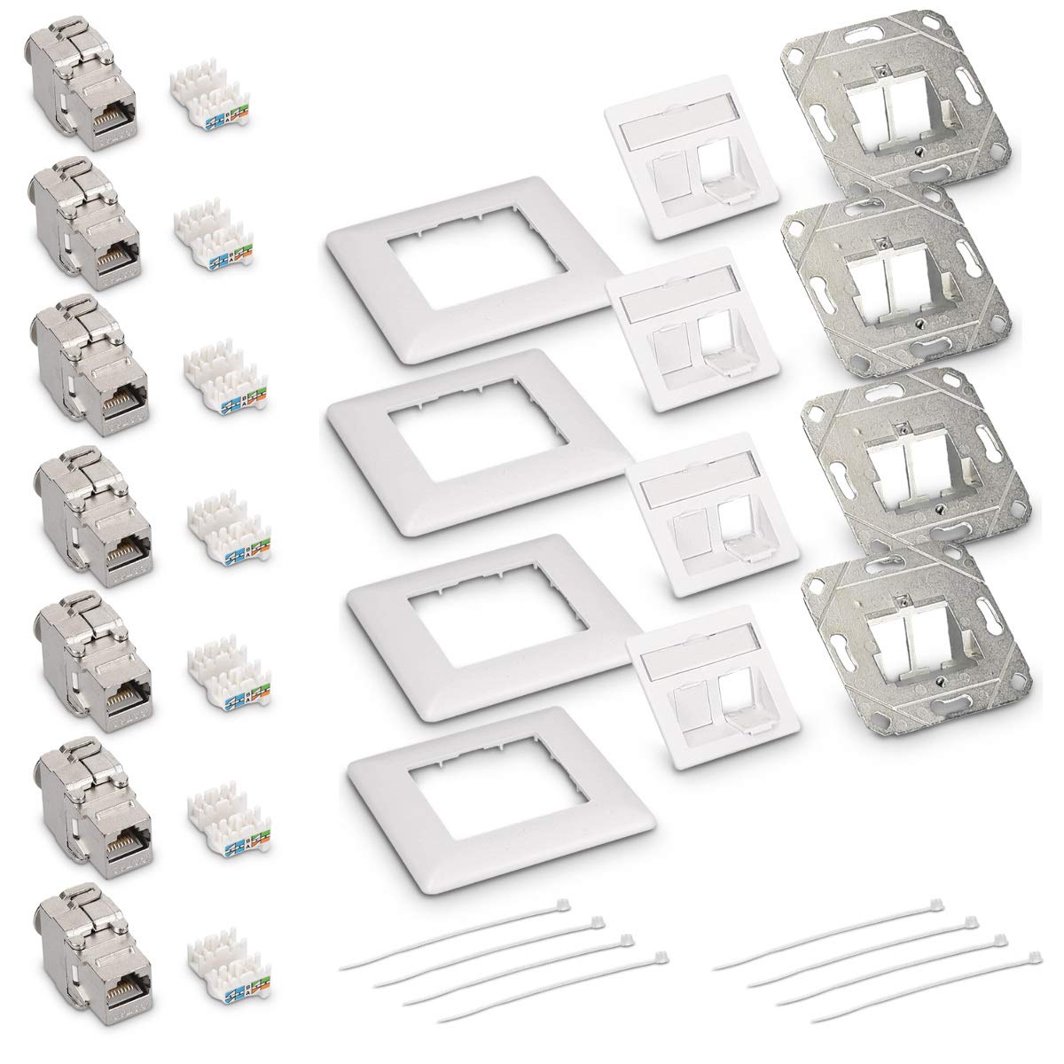 kwmobile Keystone Module Kit - Includes (8) CAT6A Shielded Keystone Jack RJ45 Ethernet Module 10G + (4) 2-Port Wall Plate and Shielded Metal Housing
